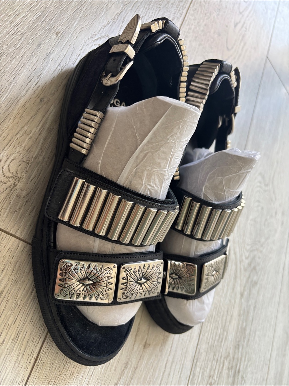 TOGA Pulla Black Sandals with Silver-Tone Stud and Plate Accents - Picture 2 of 7